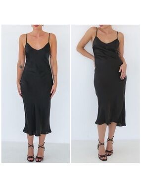 NEW Rumored Cupro Black Minimalist Coquette Midi Slip Dress S Vintage Look